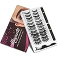 EMMEXX KATGE Magnetic Eyelashes and Eyeliner Kit, 12 Pairs Reusable Magnetic Lashes with Eyeliner and Tweezers, 3D Natural Look False Eyelashes, Easy to Wear, No Glue Needed