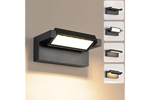 KUKAK Applique Murale Extérieur Intérieur,22W 3000K blanc chaud Moderne Luminaire Murale,Éclairage Murals Imperméable IP65,Décorative Mur Lampe avec LED Panneau Rotatif pour Couloir Entrée Jardin,Noir