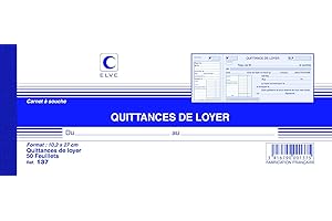 ELVE 24848 Bloc Quittances Loyer Papier Chèque Amagnétique 102 X 270 mm Papier Blanc