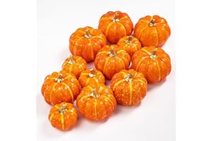 Benjia Pumpkins Autumn Decorations, Mini Small Fake Pumpkin for Fall Harvest Halloween Thanksgivingr Faux Artificial Pumpkins Home Table Decor (12 Pcs, Orange)