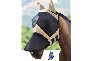 Harrison Howard CareMaster Produttore di mosca del cavallo proluminabile Pro maschera lunga con le orecchie Protezione UV per il cavallo-Light Champagne
