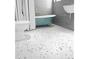 Livelynine Pavimento PVC Adesivo Effetto Granito Piastrelle Adesive Cucina 30X30 Parquet Adesivo Bianco Pavimento Adesivo PVC Lavabile Mattonelle Adesive per Cucina Bagno Soggiorno Stanza 4 Piastrelle