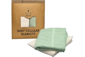 Lilly Belly Koc komórkowy dla niemowląt, 70 x 90 cm, 100% czysta bawełna organiczna, 2 sztuki, ciepły i przytulny koc dla niemowląt, dla noworodka, idealny do wózka dziecięcego, podróży, kosza