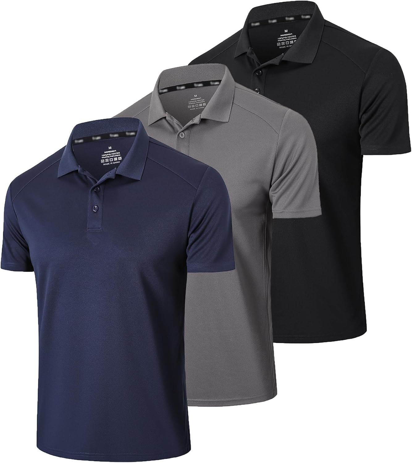 Gaiatiger Paquete de 3 Polos para Hombre, Absorbe la Humedad, Dry fit, atlético, de Manga Corta, para Golf