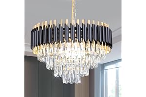 FRIXCHUR Modern Crystal Chandelier 20" Black and Gold Flush Mount Ceiling Light 4 Tiers Raindrop Crystal Pendant Light Crystal Ceiling Light Chandelier for Bedroom Dining Room Entryway
