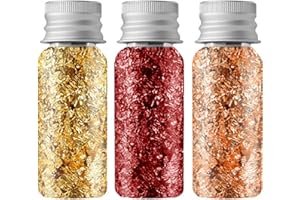 WOOXDYUK 3 bottiglie di lamina d'oro, fiocchi d'oro, foglia d'oro, per fai da te, per dolci, decorazione per torte e torte, decorazione multifunzione fai da te