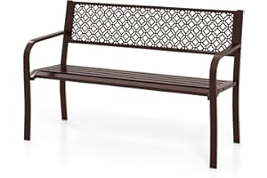 KOMFOTTEU Banco de Jardín de Metal, Banco de Parque para 2-3 Personas, Silla para Exterior con Respaldo y Reposabrazos Ergonómicos, Carga 360 kg, para Terraza, Patio, 127 x 59 x 82 cm (Bronce)