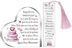 FCZIVA 11ème Cadeau Anniversaire 11 Ans pour Elle Plaque Acrylique Signets Ensemble de 2 Pièces 11e Inspirant Cœur Panneaux Bureau Marque-pages Fille Amies Cousine Nièce Sœur Joyeux Onzième