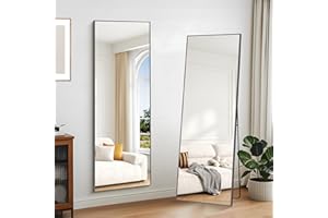 KOCUUY Rectangle Full Length Mirror, 161 x 52 cm Wall Mirrors, Free Standing Mirror Full Body with Aluminum Alloy Frame, Suitable for Bedrooms, Hallway or Cloakroom, Black