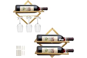 MERYSAN Weinhalter aus Metall zur Wandmontage, Faltbarer hängender Weinregal Organizer für 2 Spirituosenflaschen, Flaschenregal Weinflaschenregal für Home Kitchen Bar Wanddekor