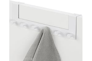 Navaris Perchero para puerta - Colgador para puertas de hasta 4 cm con 6x gancho - Percheros sin agujeros para baño dormitorio - 39 x 11 cm - Blanco