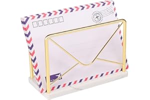 Jeasor Modern Mail Holder for Home Office, Metal Letter Organizer Sorter for Desk, Cutout Mail Envelope Design, Bill Filling Paper Document Rack, Envelope Storage Rack with Marble Base