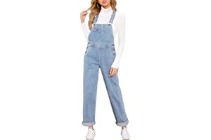 Vetinee Womens Denim Dungarees Baggy Overalls Loose Bib Jeans Pants Long Wide Leg Jumpsuit Playsuit Trousers with Pockets