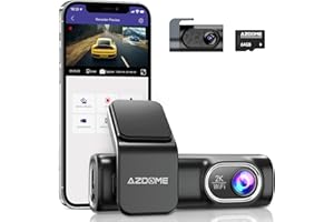 AZDOME 2K+720P Telecamera per Auto WiFi Controllo Vocale Dash Cam Auto con Super Visione Notturna, WDR, Sensore G, Registrazione in Loop, Monitor di Parcheggio, Scheda SD 64GB Inclusa (M301)