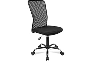 T-LOVENDO.ES T-LoVendo Silla de Oficina o Escritorio ergonómica. Sin reposabrazos. Juvenil sin Brazos. Tela Transpirable. con Ruedas, giratoria. Negra.