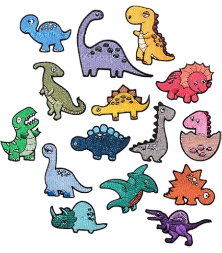 Sunshine-Smile 15 Pezzi Kit Toppe Termoadesive A Tema Dinosauro, Ricamate, Per Vestiti, Jeans, Giubbotti, Zaini, Fai Da Te
