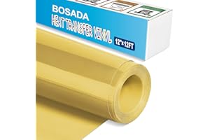 BOSADA Gold Heat Transfer Vinyl,12"x12FT Iron on Vinyl,Gold Htv Vinyl for T-Shirts,Pillow,Shoes,Bags and Hats(Gold)