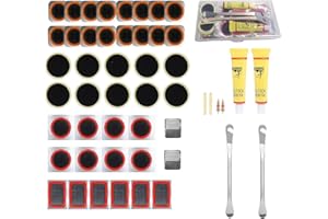 DuDuZui 50 Pezzi Kit di Riparazione per Pneumatici di Bici, Kit di Riparazione per Forature, Kit di Riparazione per Pneumatici con Raspe in Metallo, per Bici da Strada, Montagna O Pendolari