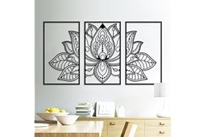 Resama 3 Pcs Lotusblume Wandkunst Dekor Metall Mandala Wanddekoration Einzigartige Lotusblume Wandkunst für Wohnzimmer, Schlafzimmer, Büro und Yoga Raum hängende Dekoration (Schwarz, groß)