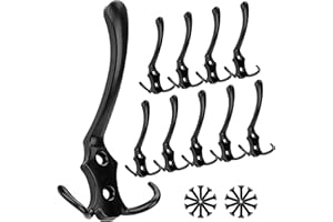 PURETÉAVHOM Garderobenhaken Schwarz 10 Stück Drei Kleiderhaken Wand Haken zum Schrauben kleiderhaken garderobe mit 20 Schrauben,Metall Wandhaken für Schlafzimmer,Badezimmer,Kleiderschrank,Wohnzimmer,Büro,Tür