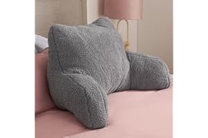 OHS Teddy Fleece Cuddle Cushion Grey, Reading Pillow Back Support Cushions Soft Cosy Snuggle Cushion for Bed Teddy Pillow with Arms Bed Seat for Relaxing Working