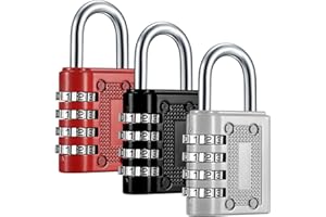 XUIIOSOOKP 3 Pcs 4 Digit Combination Padlocks Lock, Heavy Duty Metal Padlocks with Code Waterproof for Outdoor Gate Shed School Gym Locker Combination Padlock, Black/Silver/Red
