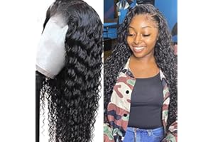 MUABY 4x4 Water Wave Lace Closure Wigs For Black Women Perruque Femme Naturelle Brésilien Bouclée Perruque Cheveux Humain Perruque Bouclée Bresilienne Courte Couleur Noire 14 Pouce