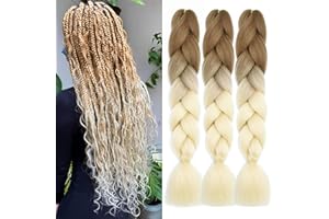 PORSMEER 3 Stücke Jumbo Braid Kunsthaar zum Einflechten 24 Zoll 100g Kanekalon Haar Flechten Extensions Für Crochet Twist Flechten Haar Ombre Farbe,Braun bis Blond
