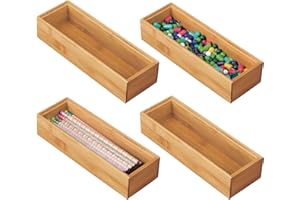 mDesign Set da 4 Portaposate da cassetto – Divisore cassetto modulare per argenteria e utensili da cucina – Organizer per posate in bambù – naturale