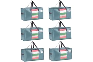 VENO Bolsa de Mudanza Grande y Resistente, Esenciales de Dormitorio Universitario, Organizador de Almacenamiento de Ropa con Cremallera, Almacenaje el Dormitorio(Azure,Pack de 6)
