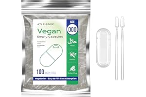 ATLEMISME Empty Capsules Size 000 100 Count,Clear Empty Vegan Capsules Kosher,Halal and Non GMO Certified for DIY Supplements.Hypoallergenic Veggie Capsule Empty with 2 Spoons,Adapted to The Capsule Filler