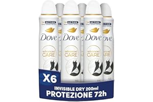 Dove Deodorante Spray Advanced Care Invisible Dry, con Formula Idratante e Delicata sulla Pelle, Formula Anti-macchia, Pelle Asciutta Fino a 72 Ore, Deodorante Uomo e Donna, 6 Pezzi da 200ml