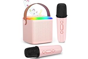 Paneerte Karaoke Machine Kids, Mini Karaoke Machine for kids, Portable Bluetooth Speaker with 2 Wireless Microphones, Karaoke Machine with LED Light and Voice Changing for Boys Girls Party, Pink