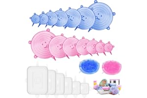 SUEVUT 18 Pièces Couvercles en Silicone, Couvercle Universel de 6 Tailles Differentes, Réutilisable Couvercles Extensibles en Silicone, Sans BPA pour bocaux, bols, bouteilles