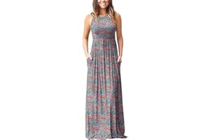 PCEAIIH Women's Casual Sleeveless/Long Sleeve/Short Sleeve Deep V Maxi Dress Loose Long Dresses with Pockets