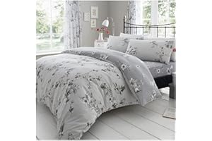 GC GAVENO CAVAILIA Birdie Blossom Soft Floral Kingsize Duvet Cover Sets, Breathable Comfy Reversible Botanical Flowers Bedding Set With Pillowcases, Luxury Birds Quilt Cover, Grey