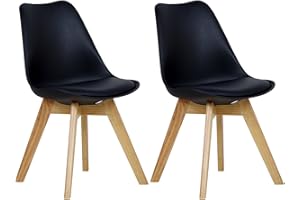 WOLTU Lot de 2 Chaises de Salle à Manger Style Scandinave, Rétro Rembourrée Chaise de Cuisine et de Bureau avec Pieds en Bois de Hêtre Massif, Noir BH29sz-2