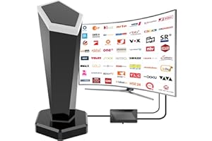 QGCLEARSO DVBT/DVBT2 Antenne mit Verstärker - HDTV Zimmerantenne für Fernseher, und Magnetfuß,Signalempfangsreichweite 420 km und 360° Rundumempfang,unterstützt 4K/1080P HD-Kanäle und DAB/UHF/VHF