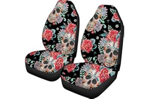 POLERO Floral Sugar Skull Car Seat Cover Women Rose Skull Seat Cushion Covers Universal Fit Most Vehicle Truck Auto