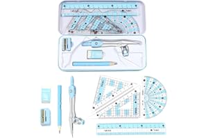 ETHLOMOER Geometry Sets for Secondary School & GCSE Maths - Protractor and Compass Set with Maths Kit, Blue Pack, Protractor Set & Compass Maths Tools