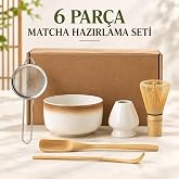 Valkyrie 6 Par&ccedil;a Matcha Hazırlama Seti Bambu &Ccedil;ırpıcı Seramik Kase S&uuml;zge&ccedil; &Ouml;l&ccedil;&uuml; ve Kaşık Kahve