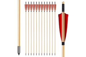 biubiusot Holzpfeile für Bogenschießen 32 Zoll Jagdpfeile 12er Naturfedern Pfeile Bogenpfeile mit Abschraub Spitze Langbogen und Traditionellen Pfeile Bogen Handarbeit