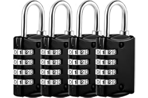 PAEFIU Lot de 4 Cadenas Code de 4 Chiffres, Petit Cadenas a Code College,Valise Avion en Métal Exterieur pour Casier Bagage Gym (Noir)