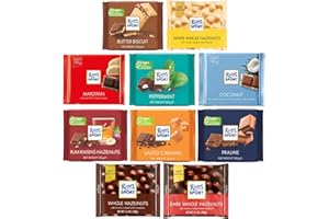 SINTA GIFTS Ritter Sport 10x 100g Chocolate Variety Packs | Butter Biscuit, Whole Hazelnut, Marzipan, Peppermint, Coconut, Rum Raisins Hazelnuts, Salted Caramel, and many more!