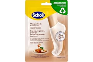 Scholl Masque Pieds à l'Amande et au Miel pour peaux sèches - En 20 minutes - Chaussettes de soin hydratantes, non grasses et faciles à utiliser - Masques et emballage recyclables - 1 paire