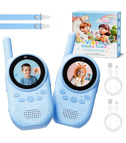 Vidéo Talkie-Walkie Enfants Rechargeable – Lot De 2 – Écran, Caméra, Changeur De Voix – Portée Jusqu’à 300 M – Pour 3-12 Ans – Coffret Cadeau