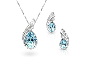 Crystalline Azuria Mujer 18ct Chapado en Oro Blanco Lágrimas Cristales Azul Aguamarina simulada Juego de joyas Collar Pendientes para Mujer Niña Boda Novia y Dama de honor