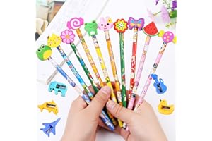 DOSOLSOLLASOL 30 pezzi Matite per Bambini Matite per Cartoni Animati con Gomma + 2 Piccoli Temperamatite Carini Migliori Regali per Feste Compleanno Giornata dei Bambini Premi Scolastici Natale