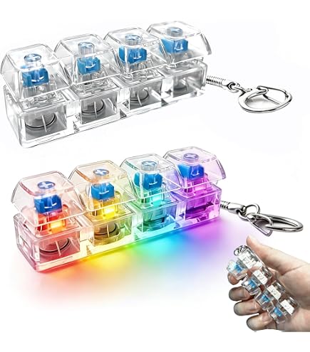 Lot de 2 mini claviers anti-stress transparents avec lumière LED, porte-clés clicker pour adultes, clavier lumineux pour soulager le stress