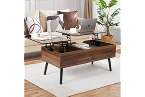 ‎VOWNER VOWNER Coffee Table, Height-Adjustable Coffee Table, Pull-Out Coffee Table, Separate Hidden Storage Compartment, Double Lifting Plate, Living Room Table, Walnut Colour